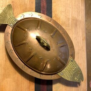 Vintage copper and brass fish dish